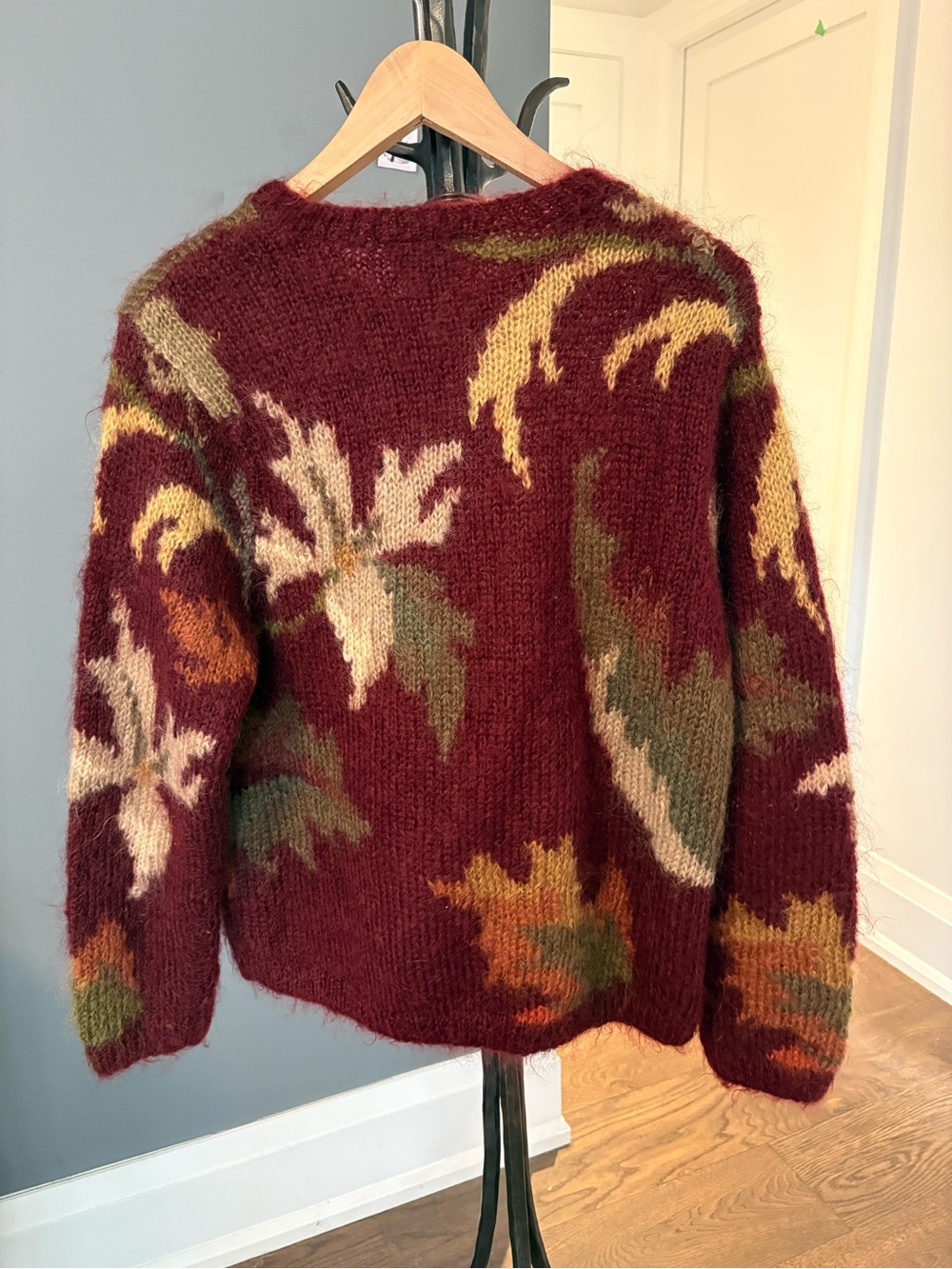 Vintage Talbots Burgundy Floral Mohair Blend hand knit Sweater - Picture 3 of 3